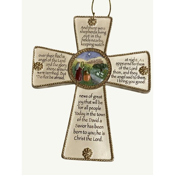 Roman Inc. 2002 Nativity Cross Wall Hanging With Luke 2:8-11 Christmas  Verse - Picture 10 of 14